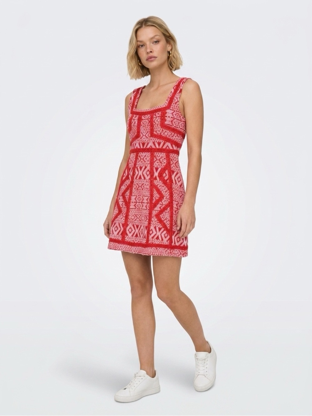 Maeve Red Patterned Square-Neck Knit Sundress